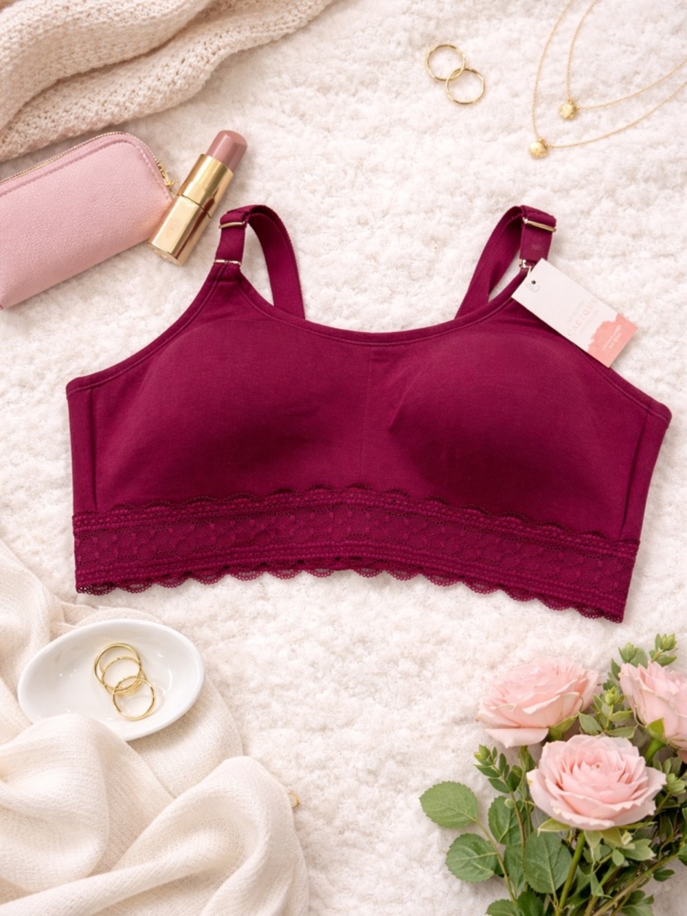Cacique Lace-Band Wireless Bralette in Wine